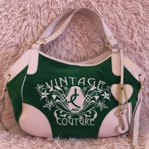 Y2K VINTAGE Juicy Couture Green PINK PLUSH VELOUR DAYDREAMER Shoulder Bag Purse
